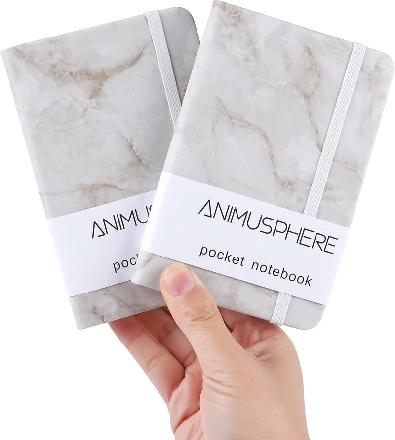 Animusphere 2Pack Pocket Notebook Small Notebook Journal Notebook 4 inches x 5.7 inches 200 Pages Leather Cover With Pen Holder Page Marker Ribbons (Marble) - Image 1